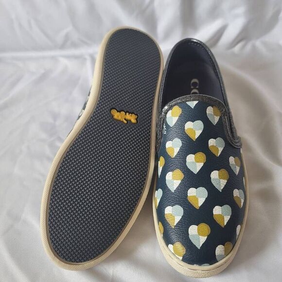 COACH womens Sz 5B midnight navy slip on hearts sneakers - Picture 3 of 7